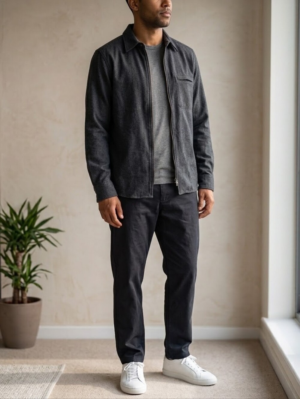 America Today Wool Blend Full Zip Shirt Jacket Charcoal Grey Men's Small